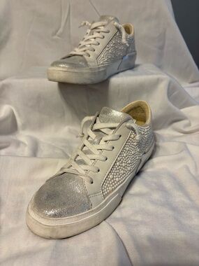 Dolce Vita Silver Glitter & Pearl-Embellished White Sneakers